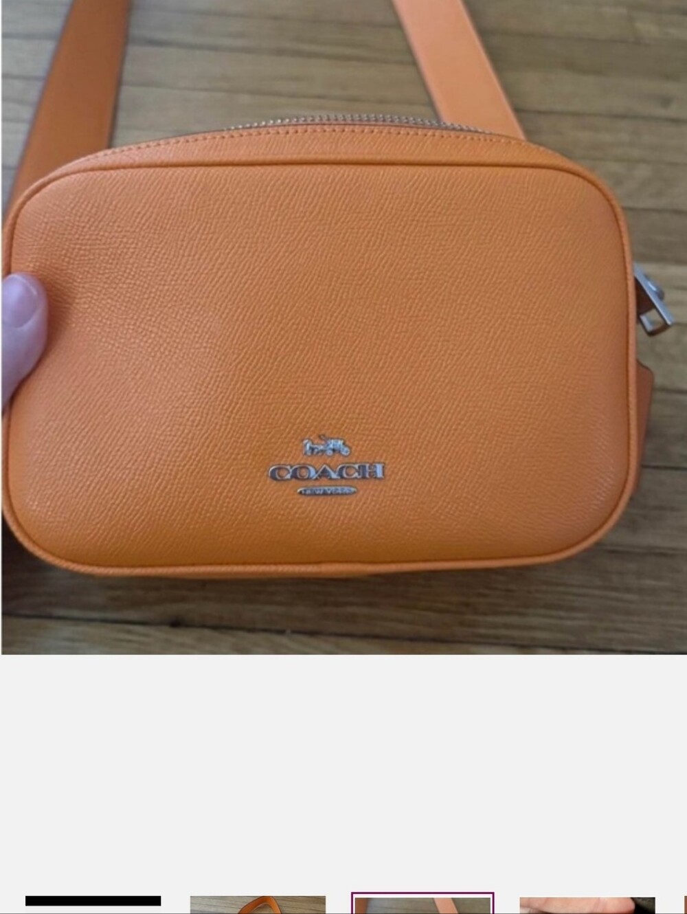 Coach Orange Leather Belt Bag with Silver Logo Guitar Strap